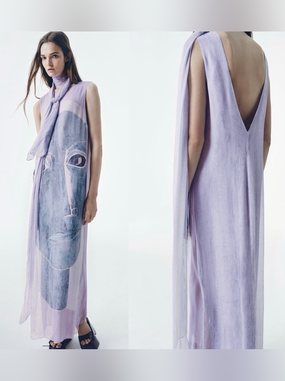 ZARA FLOWY PRINTED DRESS WITH SCARF